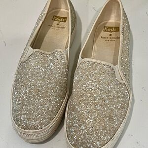 Keds Kate Spade Glitter Slip-On Sneakers - Silver